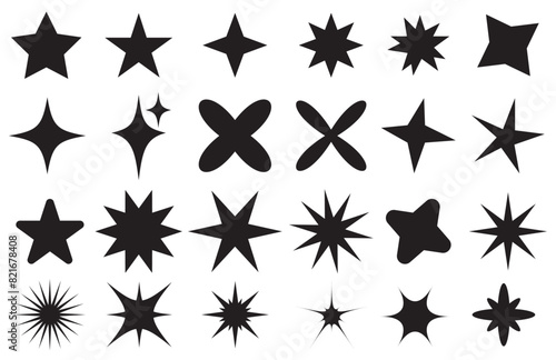 Sparkling stars composition. Glowing black star stencil  isolating various sparkling elements. Twinkle star  Minimalist silhouette stars icon  twinkle star shape symbols. 11 11