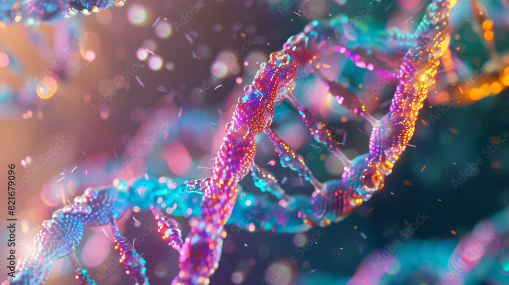 Vibrant DNA helix close-up. Science, technology converge in genetic research, biotech innovation. Vibrant DNA helix close-up. Science, technology converge in genetic research, biotech innovation.