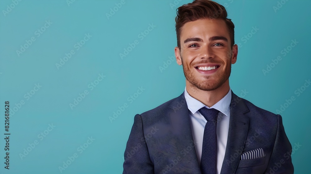 Happy Young Professional Smiling in Suit on Vibrant Color Background Happy Young Professional Smiling in Suit on Vibrant Color Background