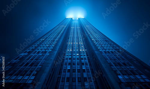 Ethereal Nighttime View of the Empire State Building, Illuminated by Futuristic Blue Lights, Manhattan, New York City Skyline, Stunning Skyscraper Architecture