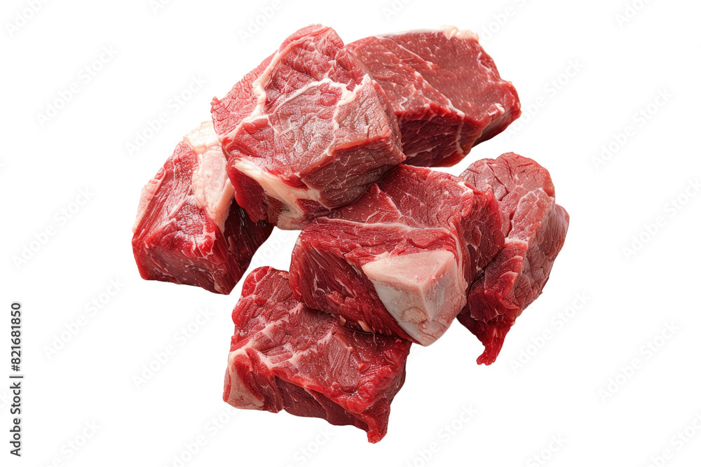 Pieces of raw beef cubes isolated on transparent background Pieces of raw beef cubes isolated on transparent background