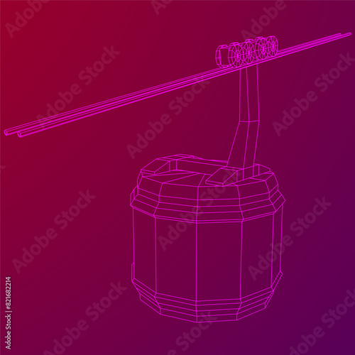 Cable car cabin gondola. Funicular simple cableway concept. Wireframe low poly mesh vector illustration