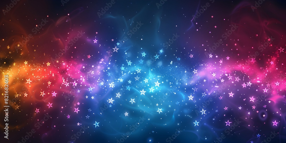 Fototapeta premium Vibrant Neon Rainbow Gradient with Sparkling Celestial Stars for Captivating Designs