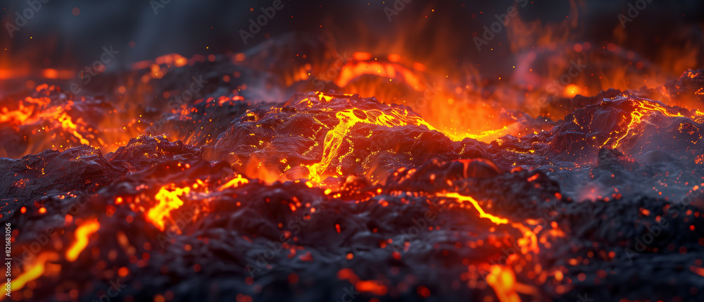 Fiery Lava Flowing Over a Volcanic Landscape with Intense Heat and Glow Fiery Lava Flowing Over a Volcanic Landscape with Intense Heat and Glow