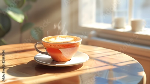 Cup cappuccino table afternoon hot milk concept photo