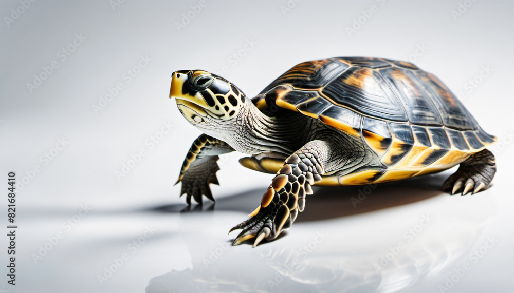 Fototapeta premium exhaling turtle isolated on white background