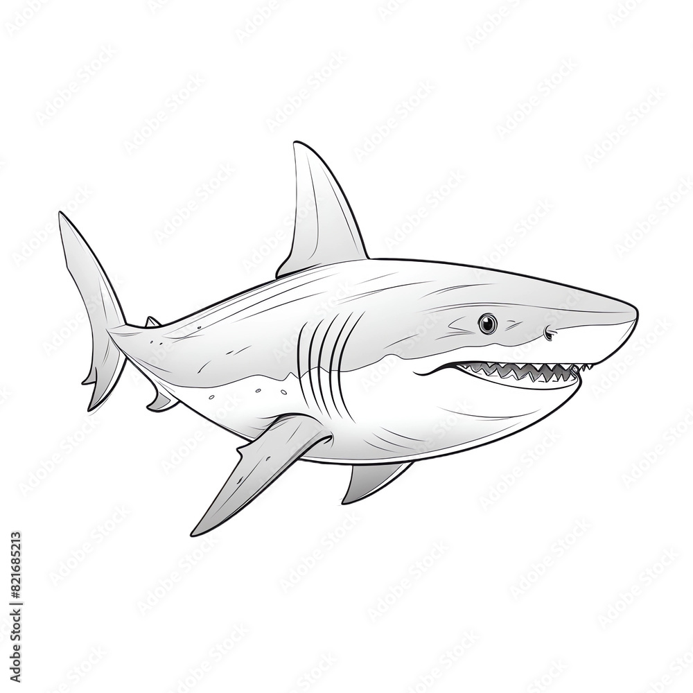 A simple line drawing of a Great White Shark with flat colors and thick outlines A simple line drawing of a Great White Shark with flat colors and thick outlines