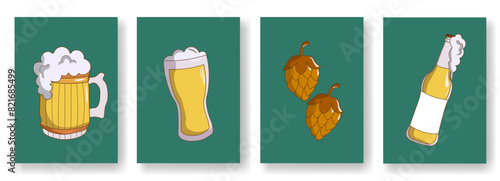 Cute bundling on the theme of Beer Day, mug and glass of beer illustration. It can be used for wrapping paper, gift wrapping, textiles, etc.