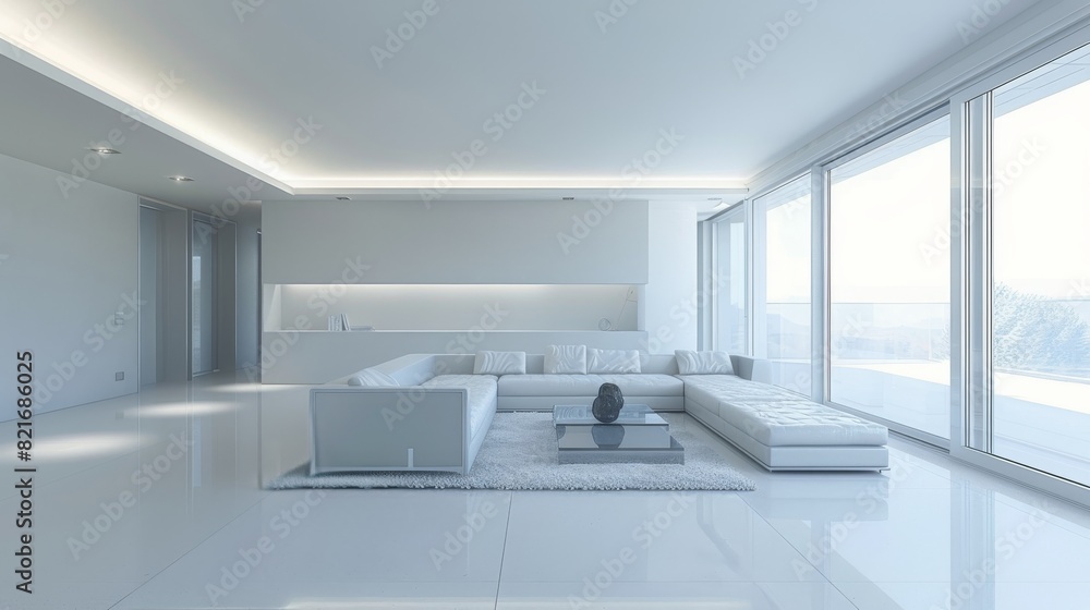 Modern White Living Room With Large Windows Modern White Living Room With Large Windows