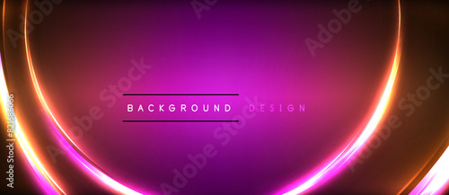 Neon glowing circle rays, light round lines in the dark, planet style neon wave lines. Energetic electric concept design for wallpaper, banner, background