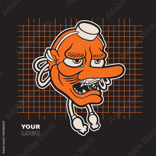 Hand drawn Japanese Tengu mask coloring page, Vector illustration