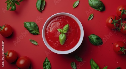 Bowl of Tomato Sauce With Tomatoes and Basil © ArtCookStudio