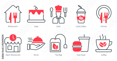 A set of 10 restaurant icons as restaurant, cake, chef