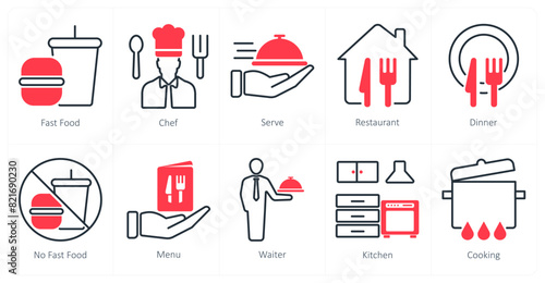 A set of 10 restaurant icons as fast food, chef, serve
