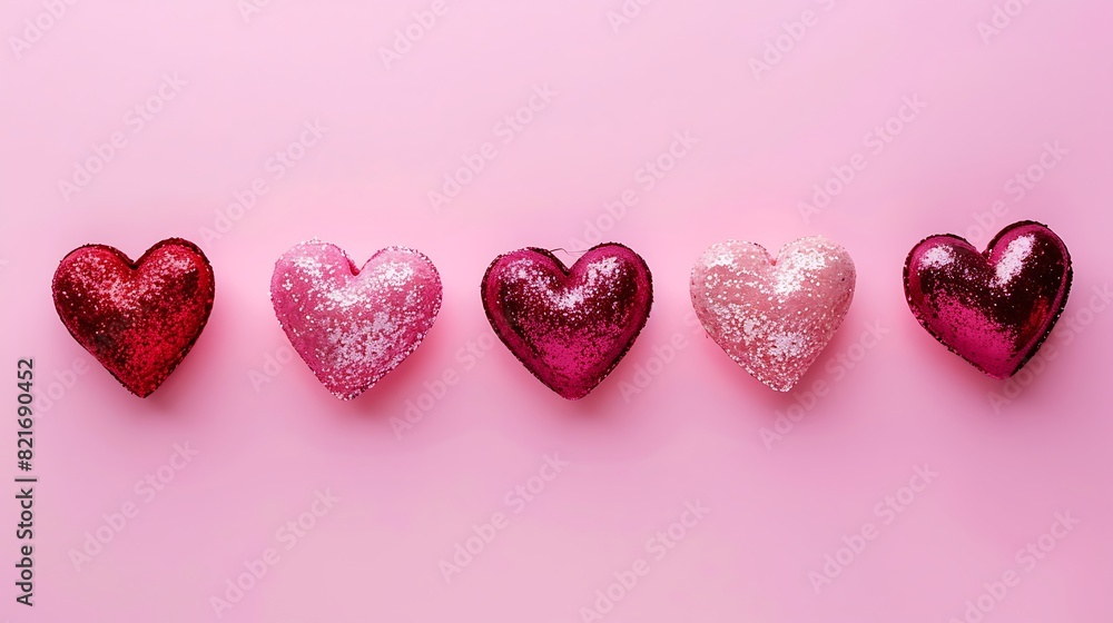 Heart Shape Decorations Over Pink Background Heart Shape Decorations Over Pink Background
