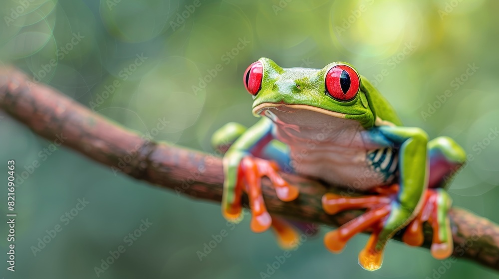 Fototapeta premium Frog With Red Eyes Sitting on a Branch