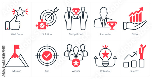 A set of 10 success icons as well done, solution, competition