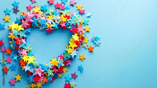 Heart shaped colorful stars on a blue background