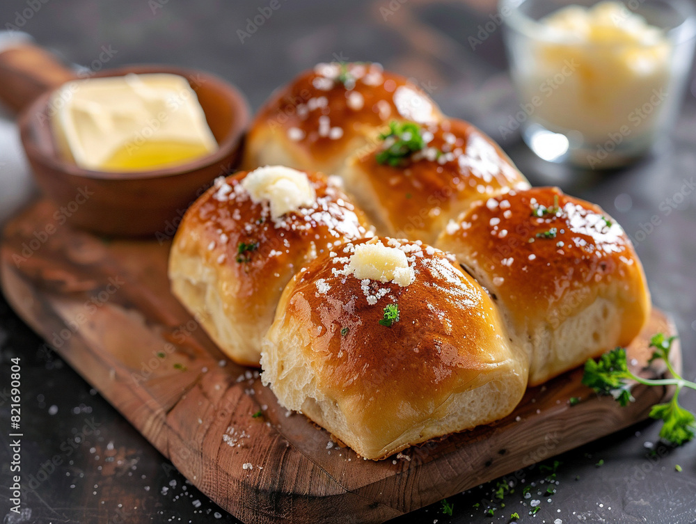 delicious looking dinner rolls with a side of butter delicious looking dinner rolls with a side of butter