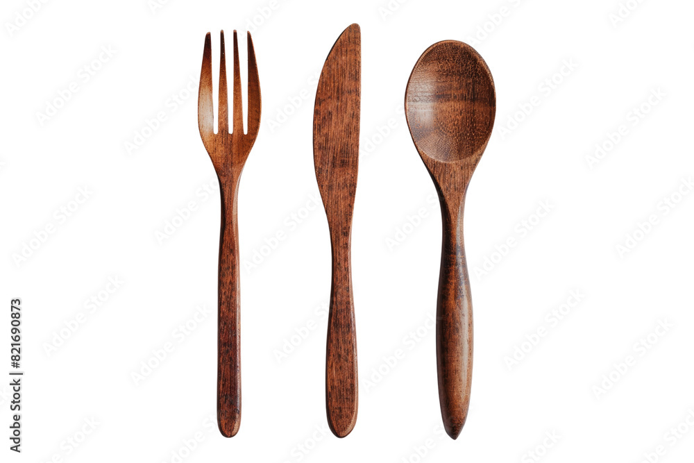 Wooden fork, spoon and knife Isolated on transparent background Wooden fork, spoon and knife Isolated on transparent background