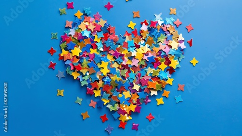 Heart shaped colorful stars on a blue background