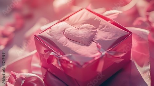 heart symbol hidden in a pink package on bright background photo