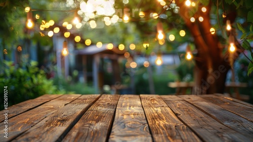 Wooden Table With Hanging Lights