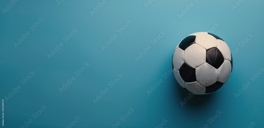 Black and White Soccer Ball on Blue Background Black and White Soccer Ball on Blue Background