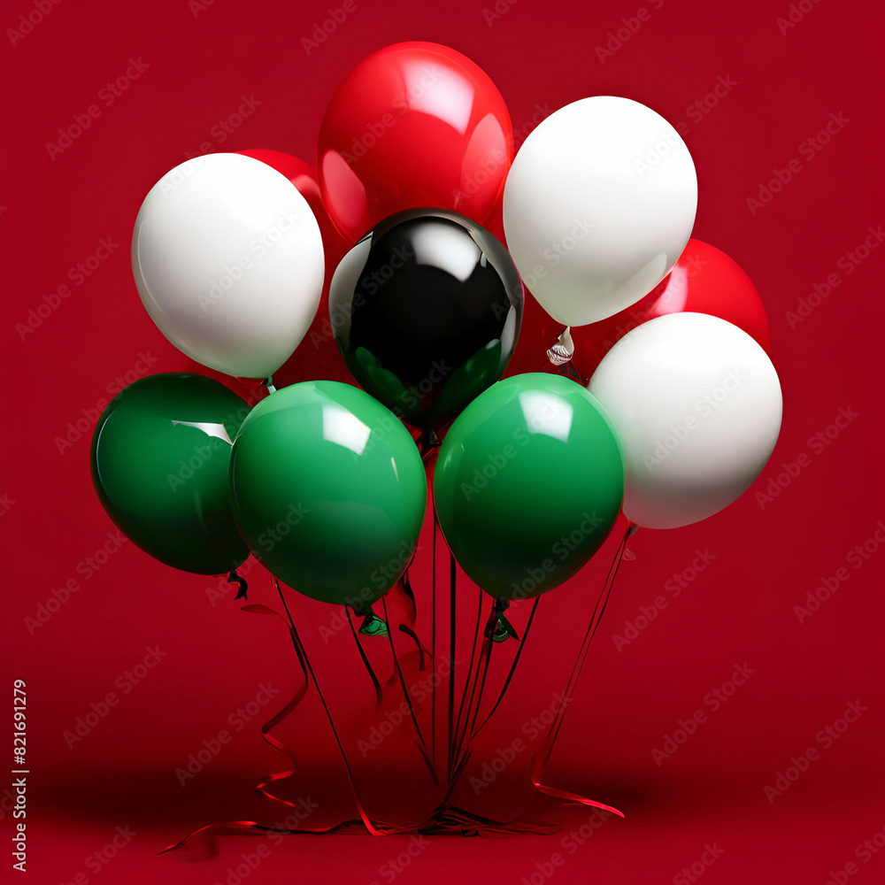 red, black, white and green balloons red, black, white and green balloons