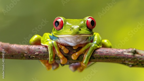 Frog With Red Eyes Sitting on a Branch