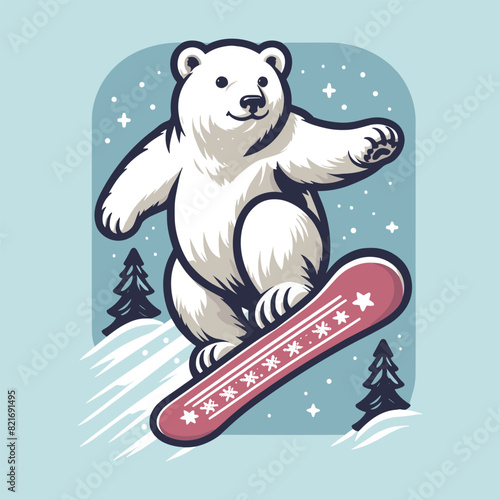 snowboarder a set of white polar bears who are engaged in vector design