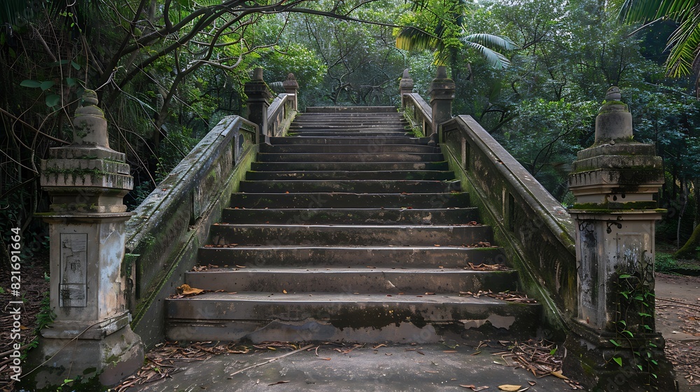 Outdoor concrete or cement staircase with handrail of the temple Outdoor concrete or cement staircase with handrail of the temple