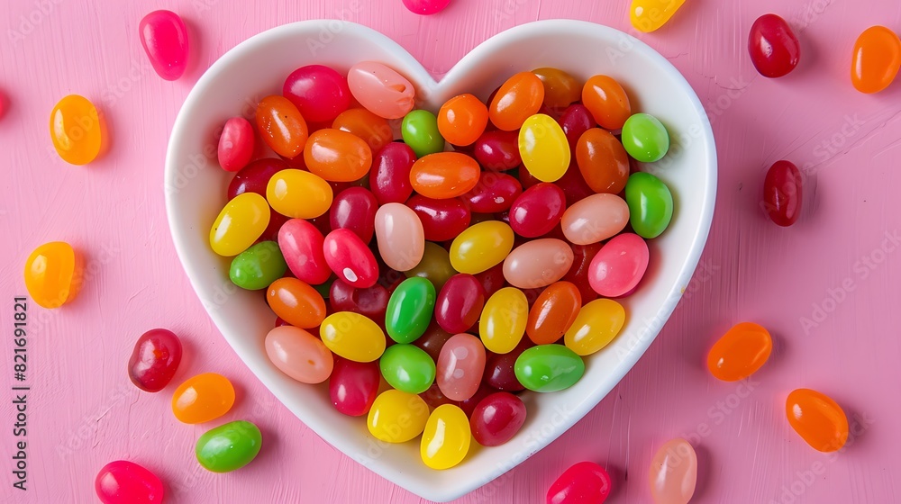 jelly bean candy top view of colorful candy sweets in a heart shaped plate for valentine day jelly bean candy top view of colorful candy sweets in a heart shaped plate for valentine day