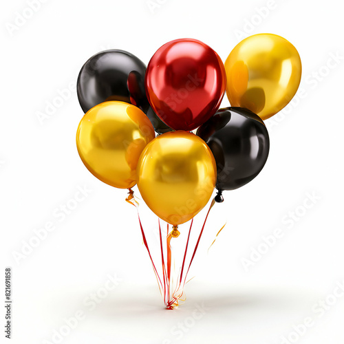 red, yellow and black balloons isolated on white