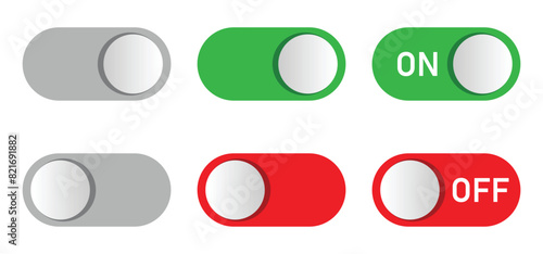on and off toggle switch button. set of power switch png icons for ui, app, website. vector illustration on transparent background.