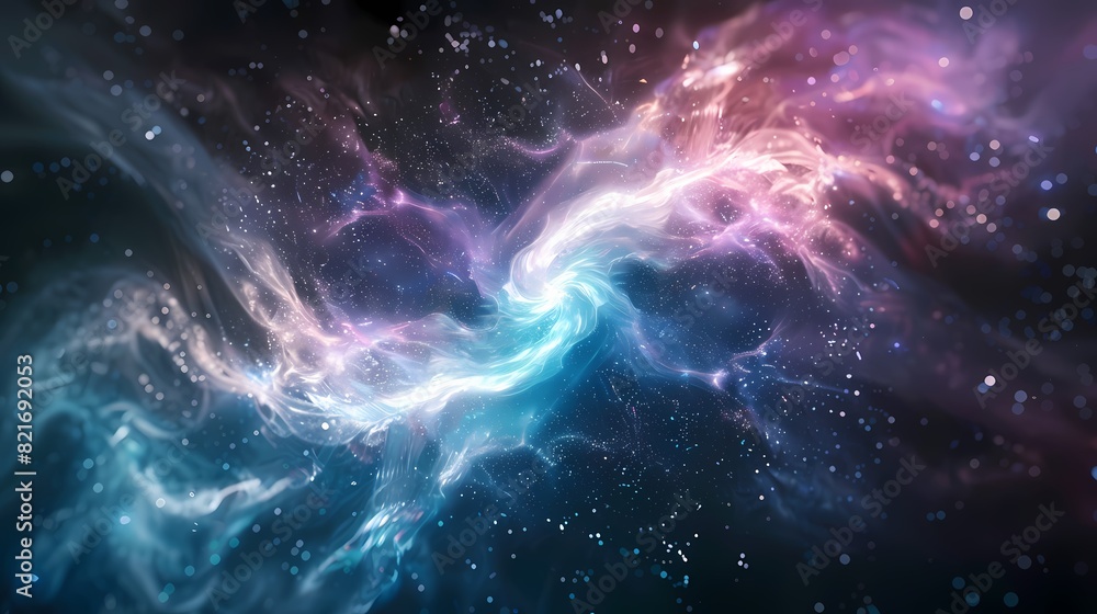 A breathtaking scene of a swirling abstract nebula, with a defocused background of shimmering particles A breathtaking scene of a swirling abstract nebula, with a defocused background of shimmering particles