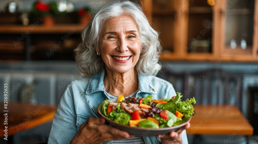 Older Woman Holding a Plate of Salad Older Woman Holding a Plate of Salad