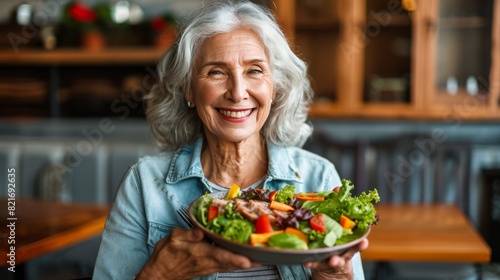 Older Woman Holding a Plate of Salad