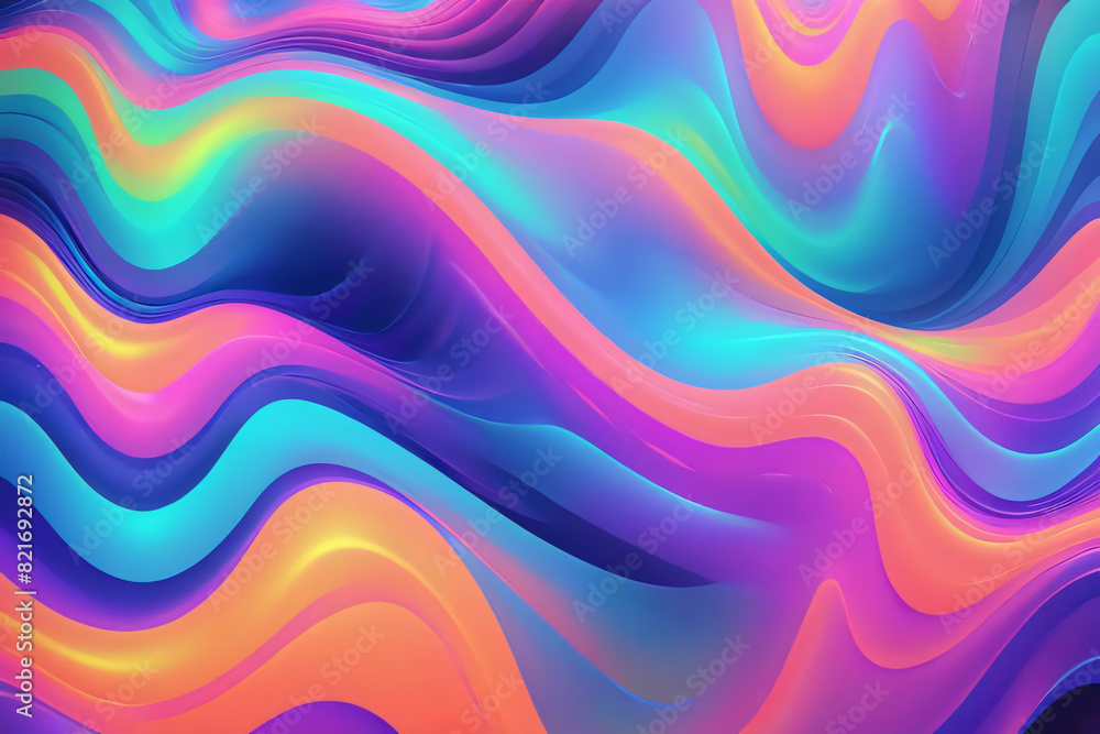 Holographic neon background ,Colorful psychedelic abstract. Pastel color waves for background 