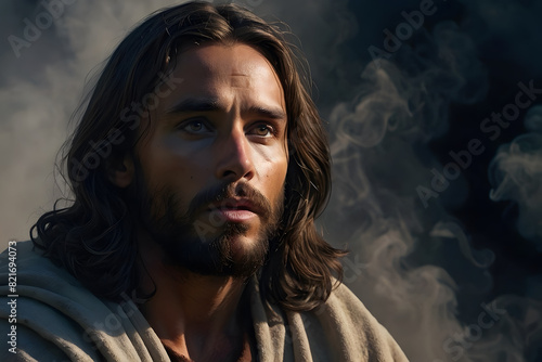 Jesus showing kindness with a dramatic background