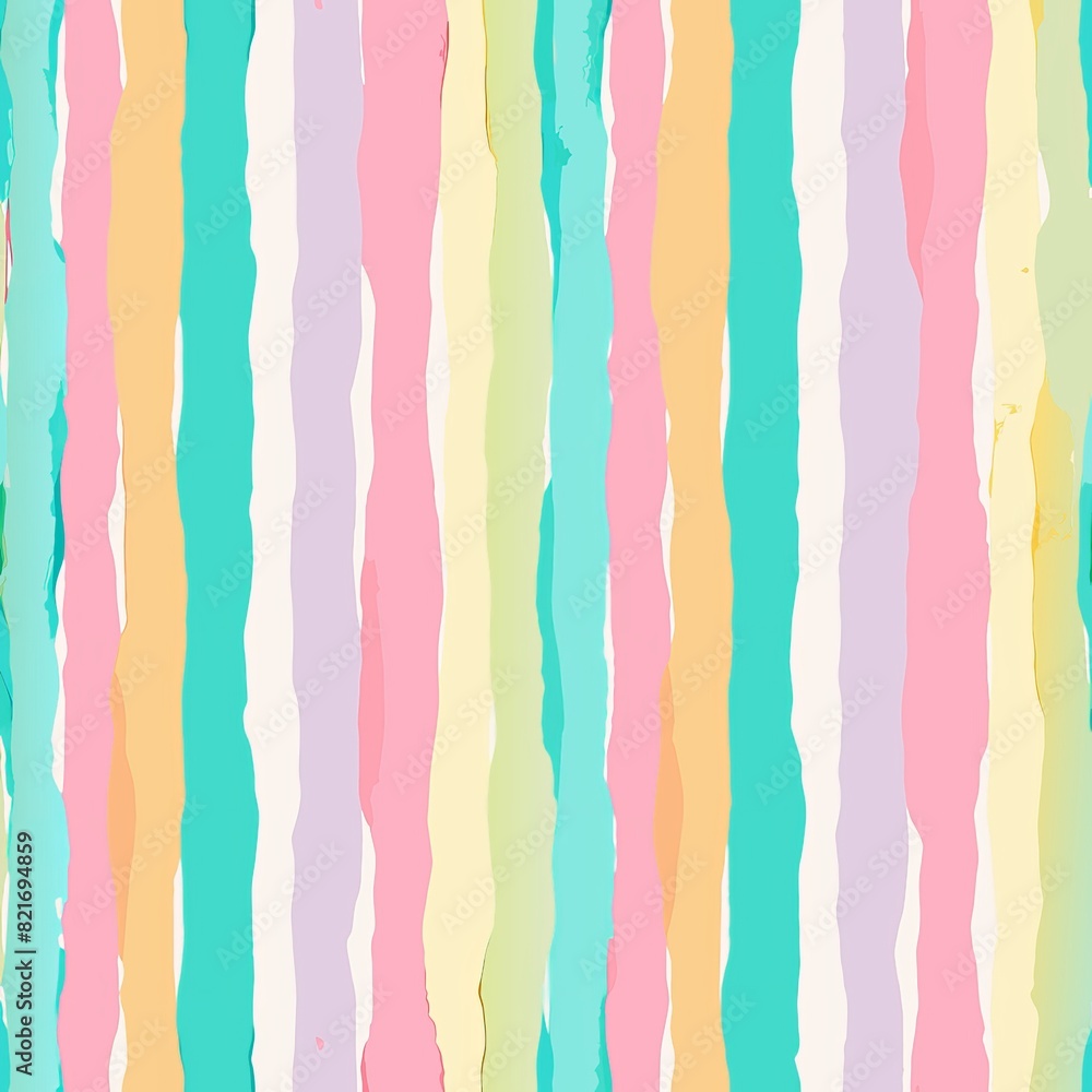 Seamless pattern of multicolored pastel stripes in a watercolor style, creating a soft and dreamy wrapping paper design, Generative AI