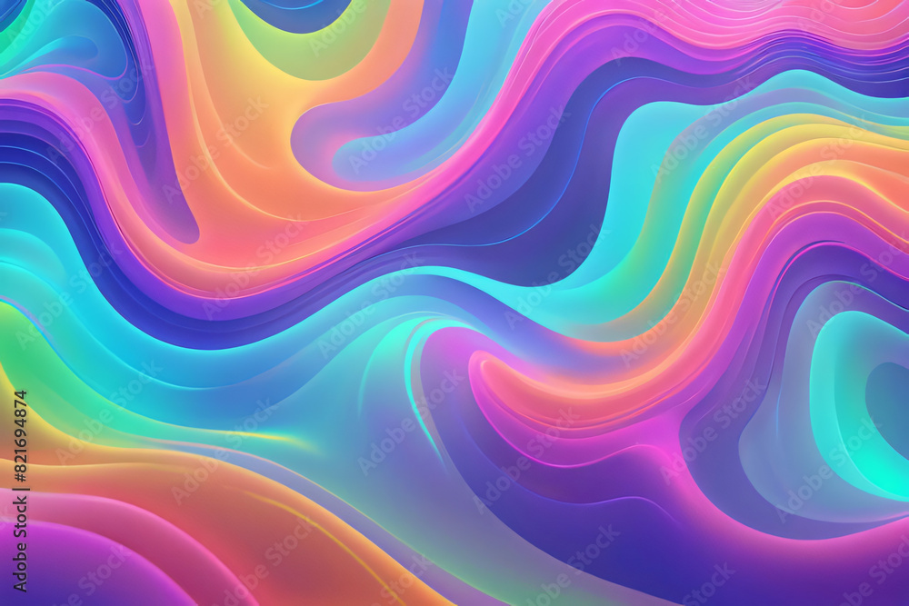 Obraz premium Holographic neon background ,Colorful psychedelic abstract. Pastel color waves for background 