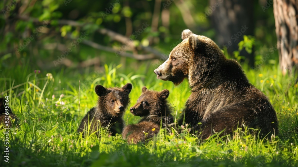 mother bear and cute baby bear, happy bear family, mother bear and cute baby bear, happy bear family,