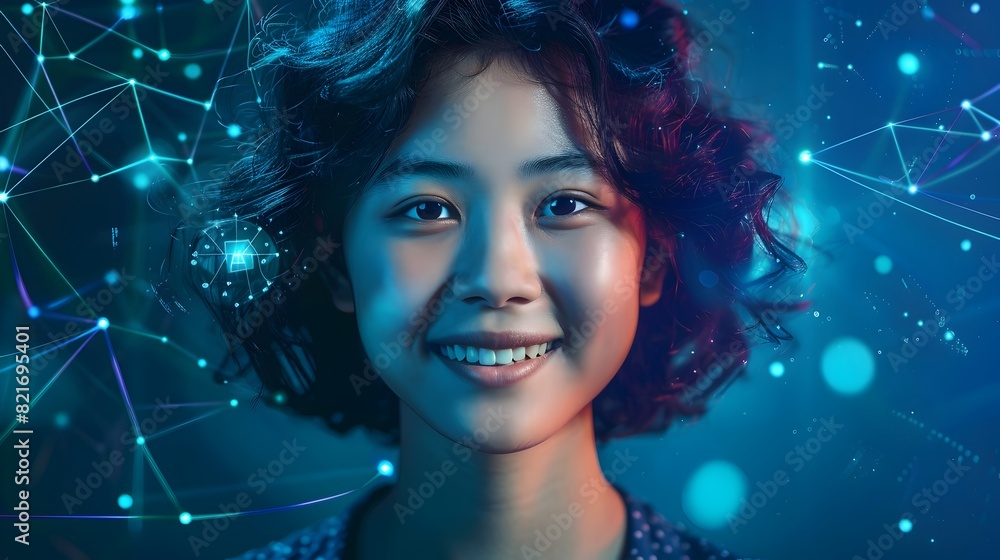 Smiling Young Artificial Intelligence Engineer Proudly Showcasing Her Technological Expertise Smiling Young Artificial Intelligence Engineer Proudly Showcasing Her Technological Expertise