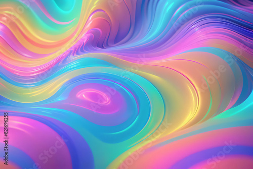 Holographic neon background  Colorful psychedelic abstract. Pastel color waves for background 