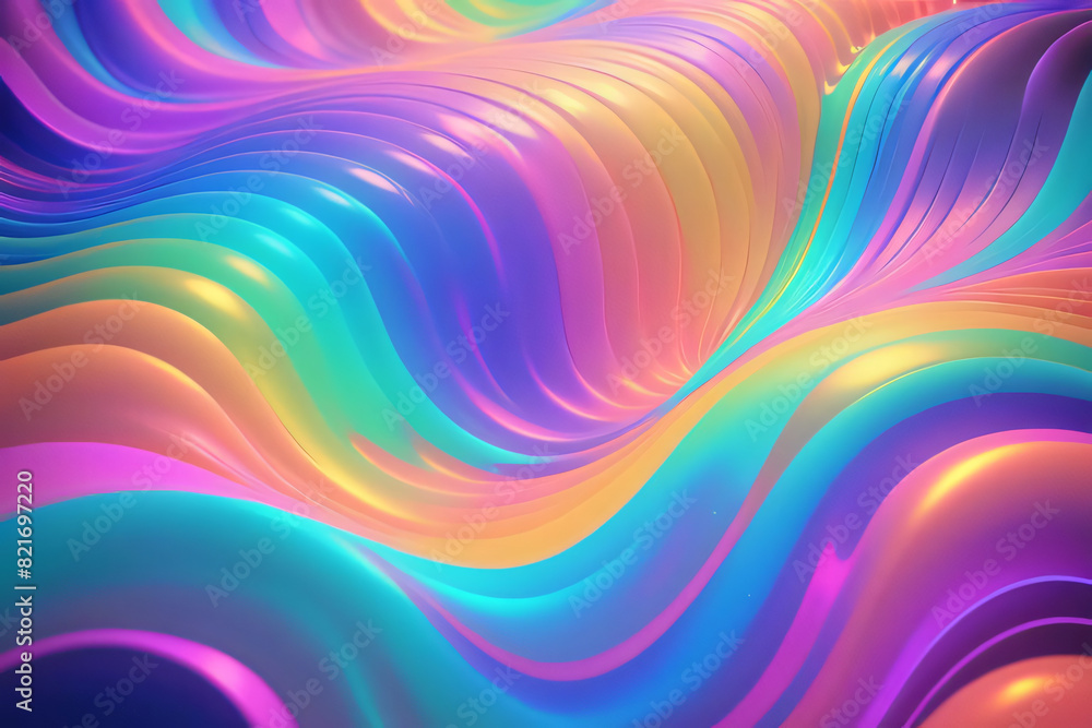 Obraz premium Holographic neon background ,Colorful psychedelic abstract. Pastel color waves for background 