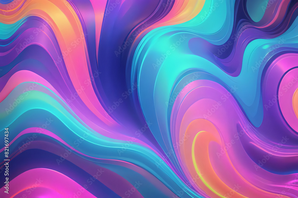 Obraz premium Holographic neon background ,Colorful psychedelic abstract. Pastel color waves for background 