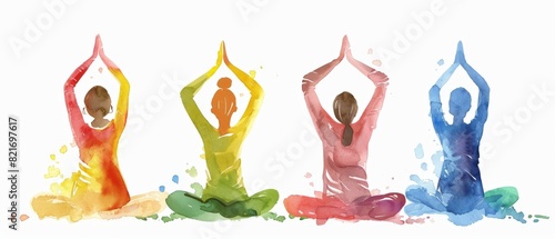 Obraz na płótnie Four watercolor people in yoga poses w salonie