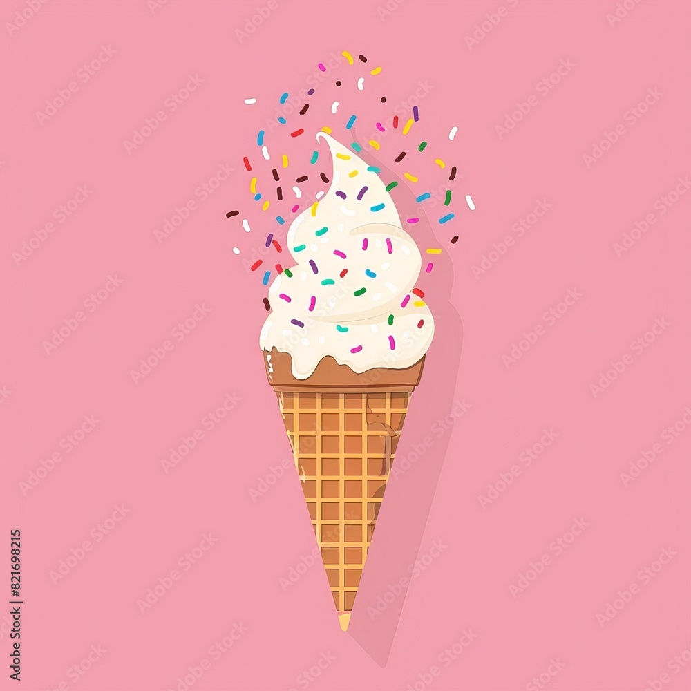 Single ice cream cone with sprinkles. illustration. Single ice cream cone with sprinkles. illustration.