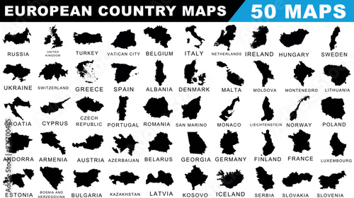 European country map silhouettes, high quality  map vector set. Ideal for educational materials, design projects, travel guides, and infographics